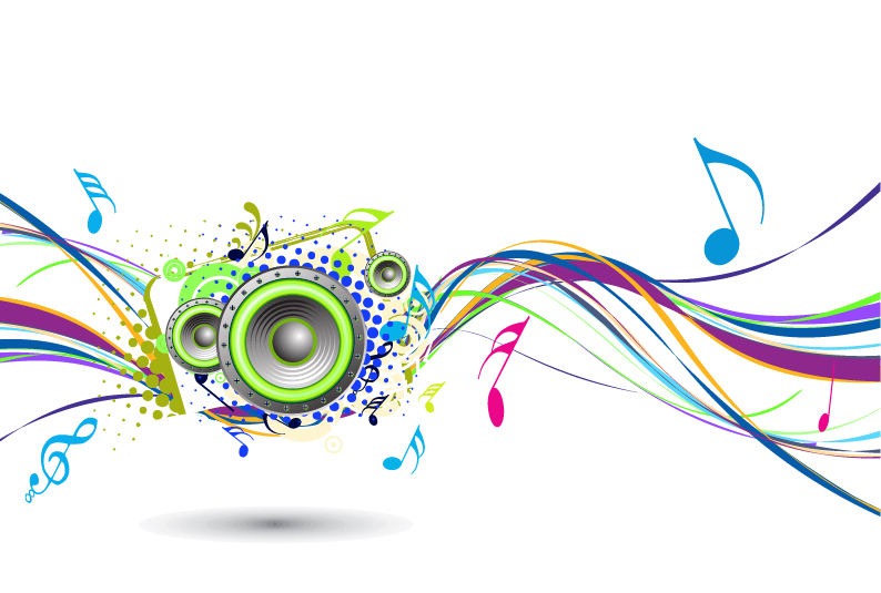Abstract Rainbow Wave With Music Node Background   Free Vector