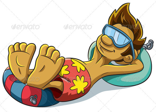 Cartoon Illustration Of Relaxing Summer Boy