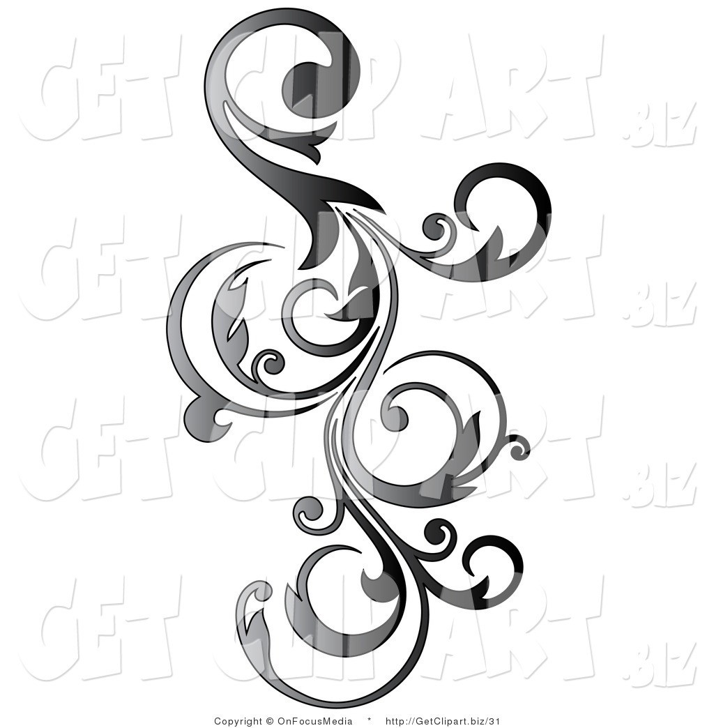 Clip Art Of A Gradient Gray Vertical Curly Vine Scroll Design By