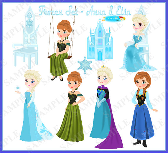 Frozen Clipart Set Part 2    Elsa And Anna  300dpi   In Png And Jpeg