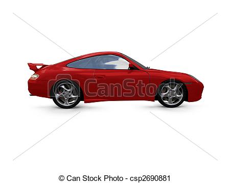 Clipart Of Isolated Red Super Car Side View   Isolated Red Supercar On