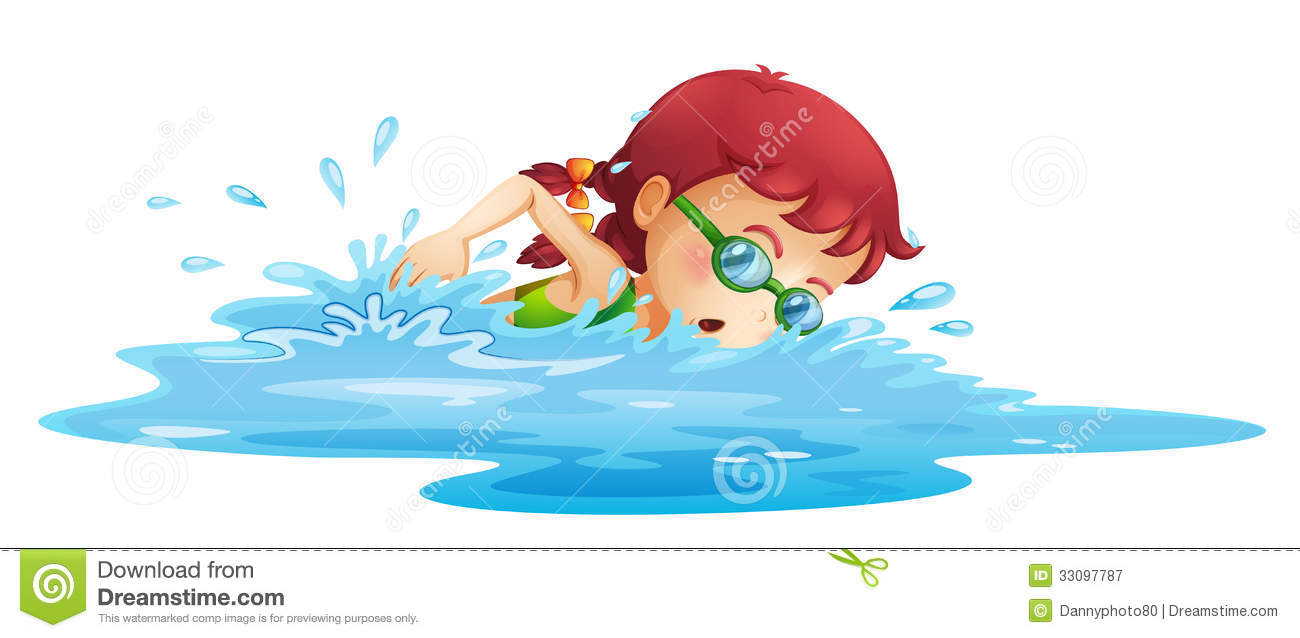 Illustration Of A Young Girl Swimming In Her Green Swimming Attire On