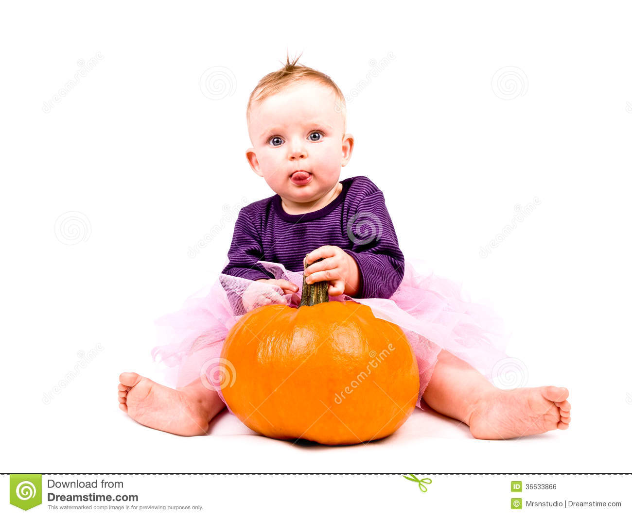 Baby Girl In Costume With Halloween Pumpkin Royalty Free Stock Image