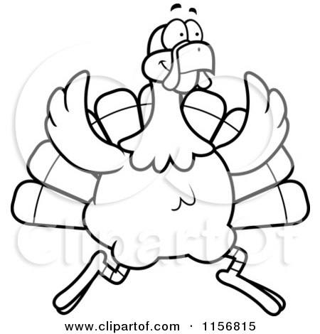 Cartoon Clipart Of A Black And White Turkey Bird On The Run   Vector    