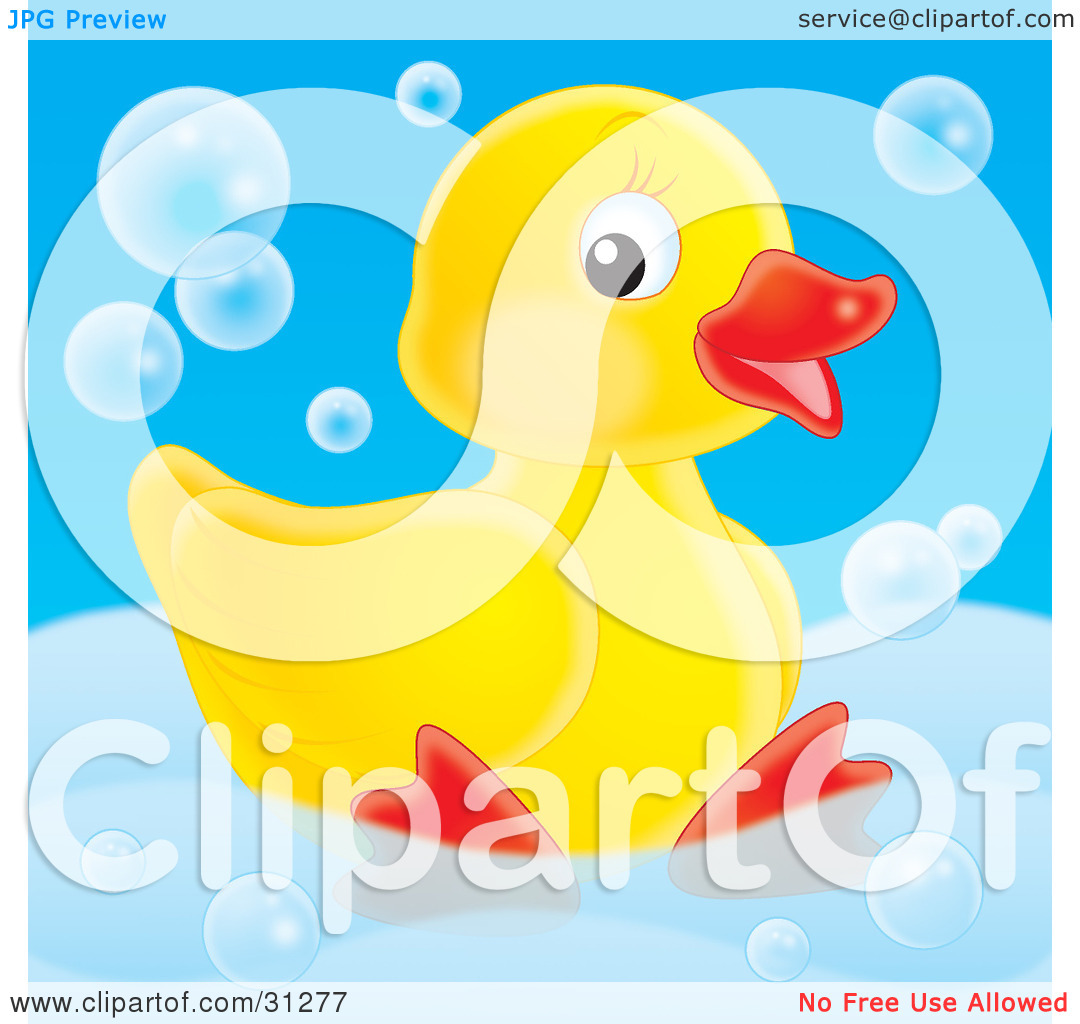 Clipart Illustration Of A Cute Yellow Rubber Duck Relaxing In A Tub