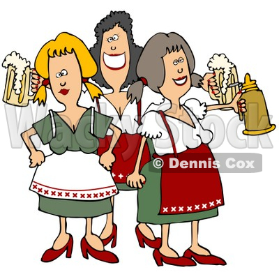 Free  Rf  Clipart Illustration Of A Group Of Three Oktoberfest Ladies