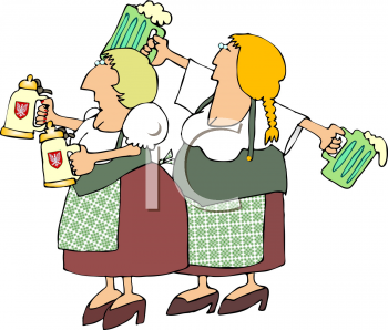 Two German Women Serving Beer On Oktoberfest Clipart   Royalty Free