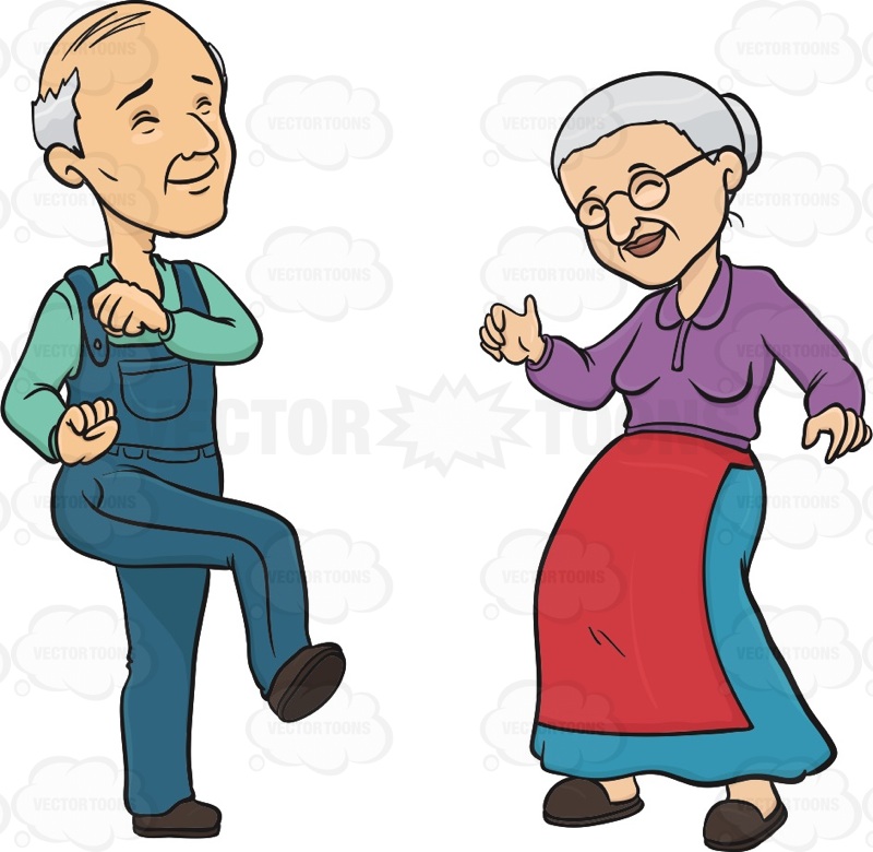 Elderly Couple Smiling While Dancing   Vector Graphics