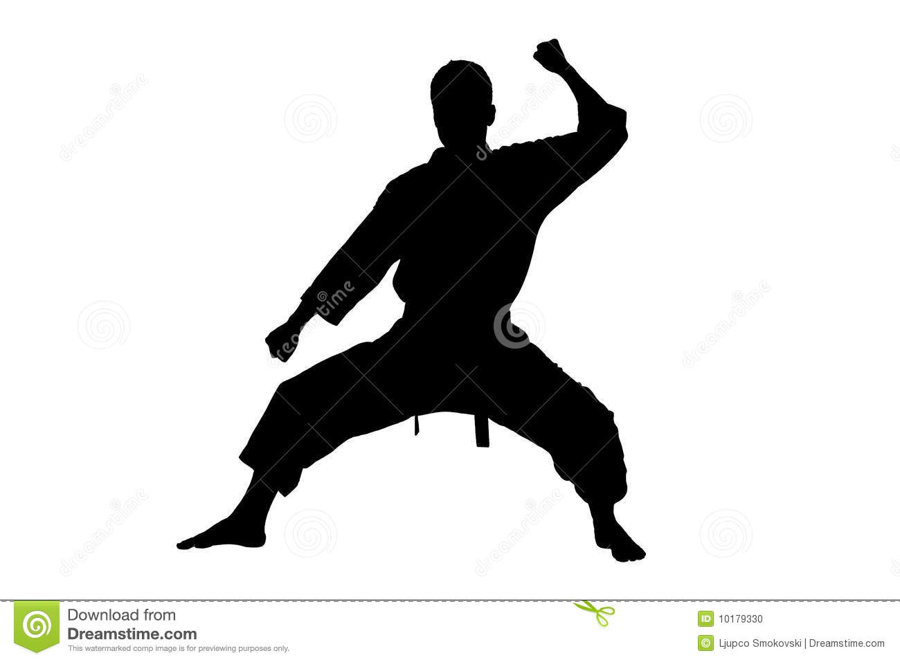 Silhouette Of A Karate Man Isolated Against White Background