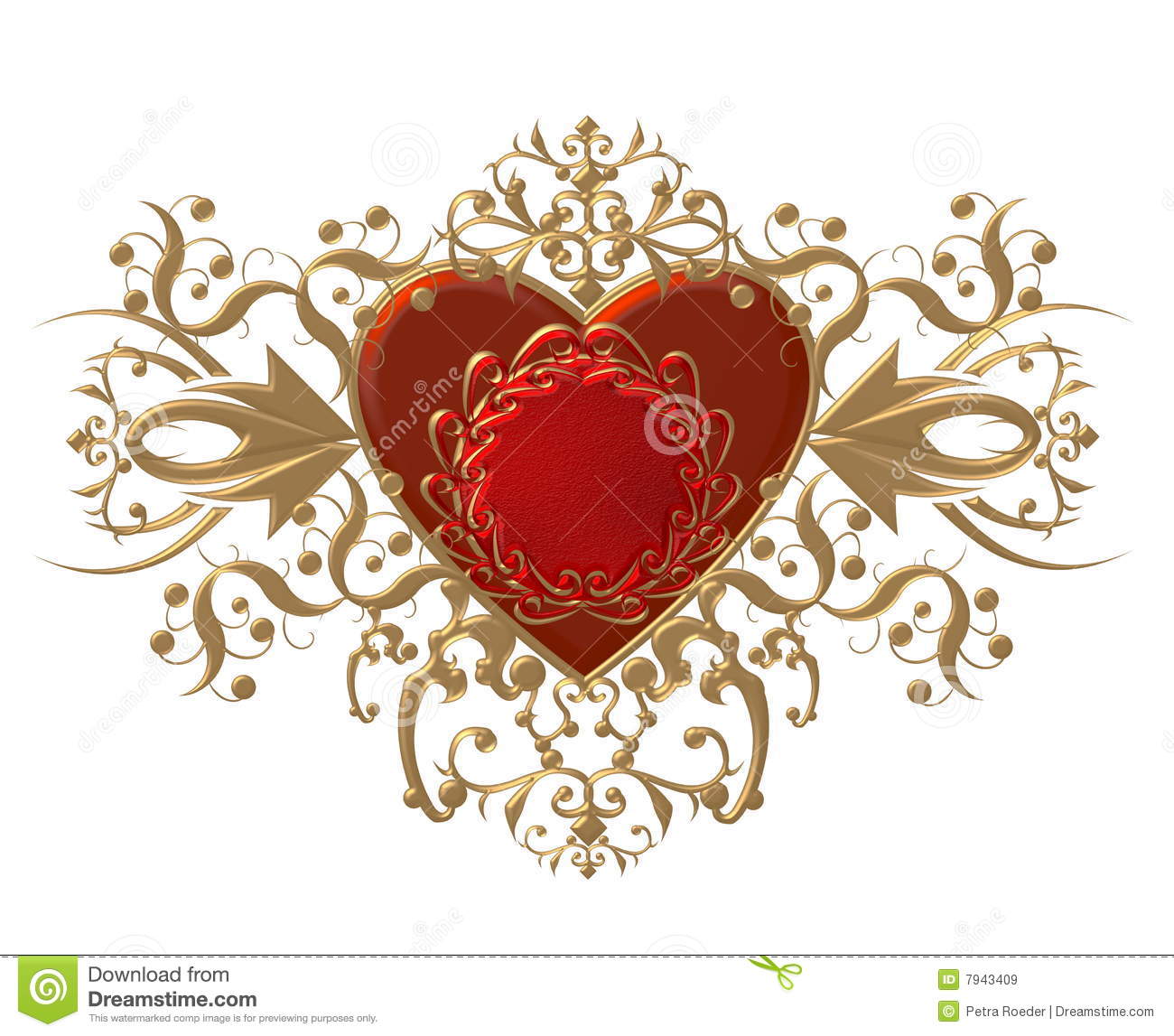 An Illustration Of A Red Heart With Gold Filigree Surrounding It