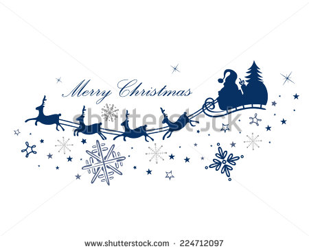 Reindeer With Santa Claus And Sleigh   Stock Vector