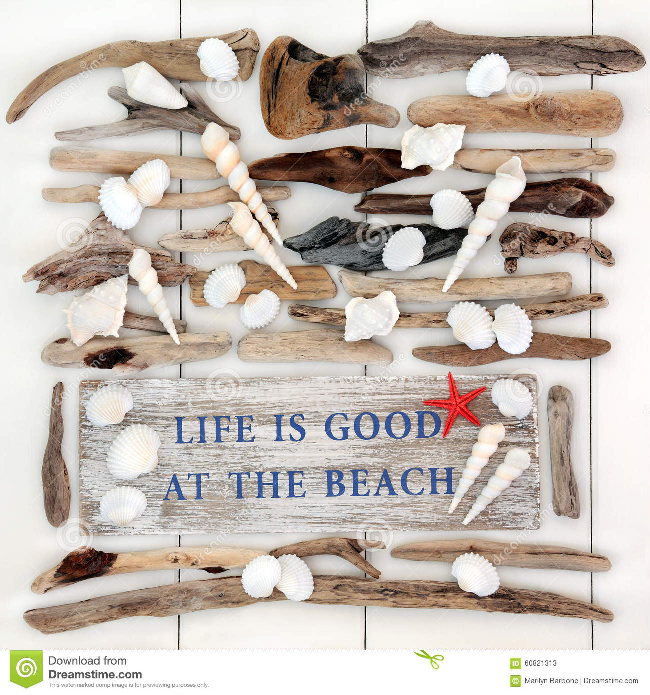 Abstract Background With Life Is Good At The Beach Sign With Driftwood