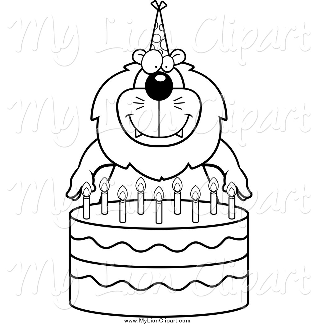 Black And White Lion Making A Wish Over Candles On A Birthday Cake