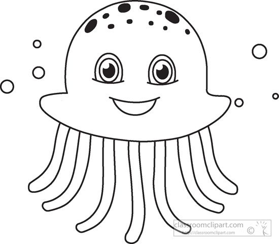 Jellyfish Marine Life Black White Outline 980   Classroom Clipart