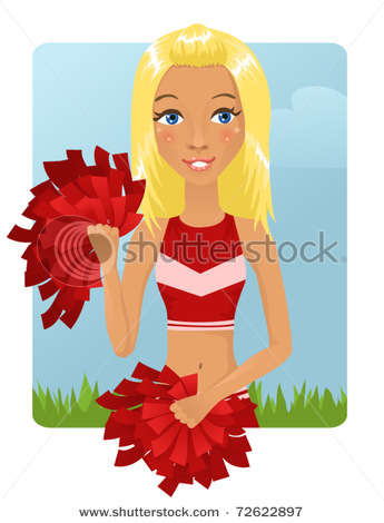 Picture Of A Pretty Blonde Cheerleader In A Red Outfit With Pom Poms