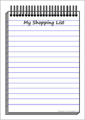 Shopping List Writing Frame  Sb3722    Sparklebox