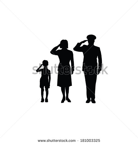 Soldier Family Salute Isolated Black On White Background   Stock