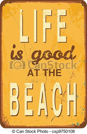Vintage Style Tin Sign With Text Life Is Good At The Beach