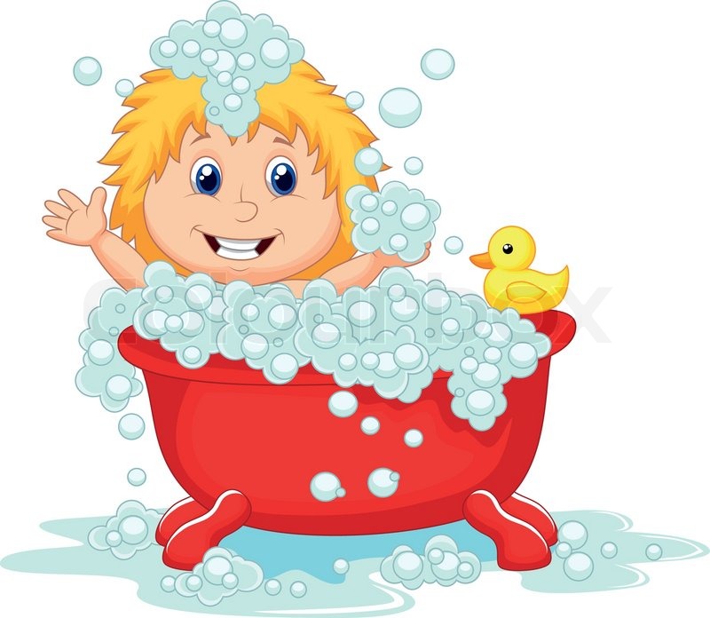 Of  Vector Illustration Of Girl Cartoon Bathing In The Red Bath Tub