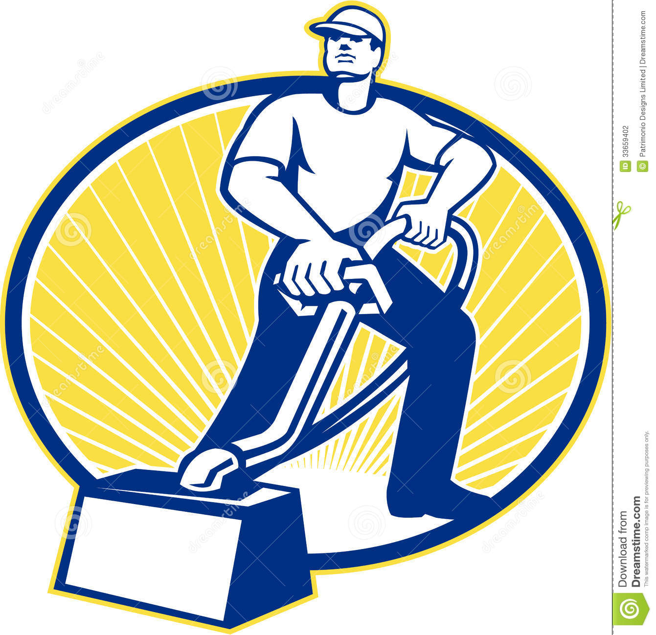 Illustration Of A Carpet Cleaner Worker Vacuuming With Vacuum Cleaner