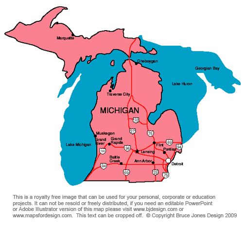 Michigan State Map Capital Lansing Detroit Grand Rapids Flint