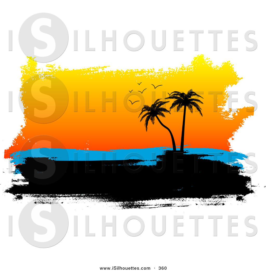 Silhouette Clipart Of A Black Silhouetted Tropical Island With Palm