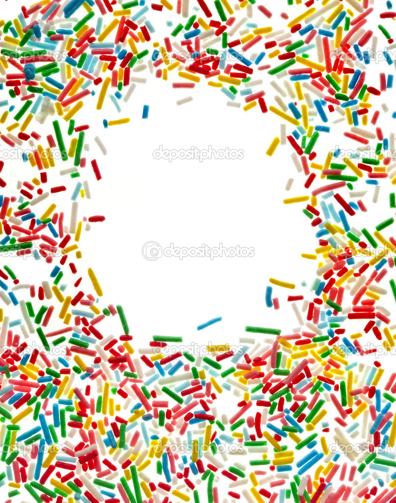 Border Frame Of Colorful Candy Sprinkles Isolated On White Background