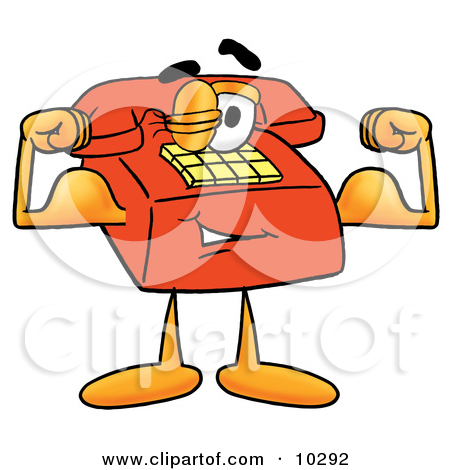 Clipart Picture Of A Red Telephone Mascot Cartoon Character Flexing