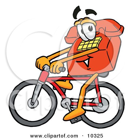 Clipart Picture Of A Red Telephone Mascot Cartoon Character Riding A