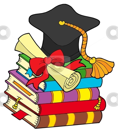 Graduation Hat On Pile Of Books Stock Vector Clipart Graduation Hat