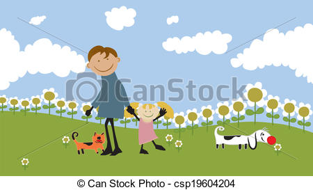 Vector   Happy Family Spending Time Outdoors    Stock Illustration