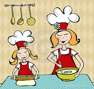 And Daughter Sharing The Art Of Cooking At Home  Vector Available