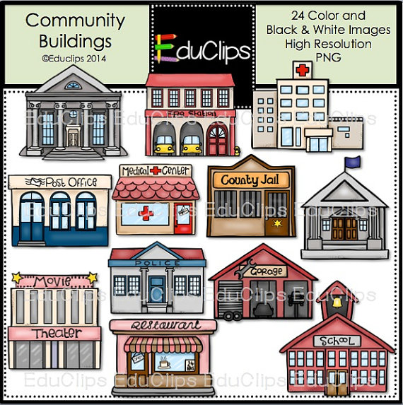 Community Buildings Clip Art Bundle
