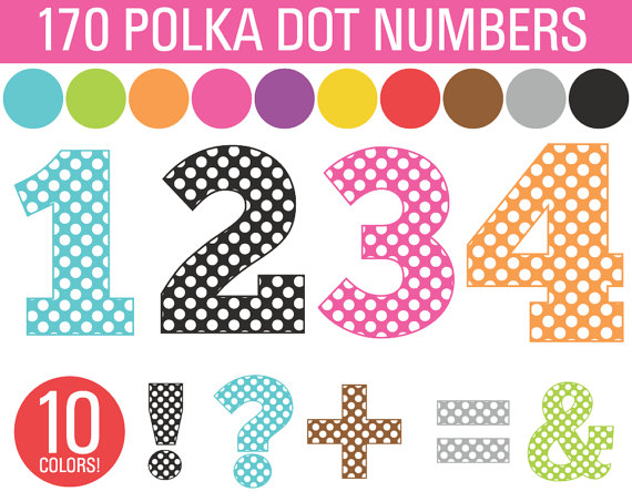 Polka Dot Numbers Symbols Bundle 170 Numbers Commercial Use Clip Art