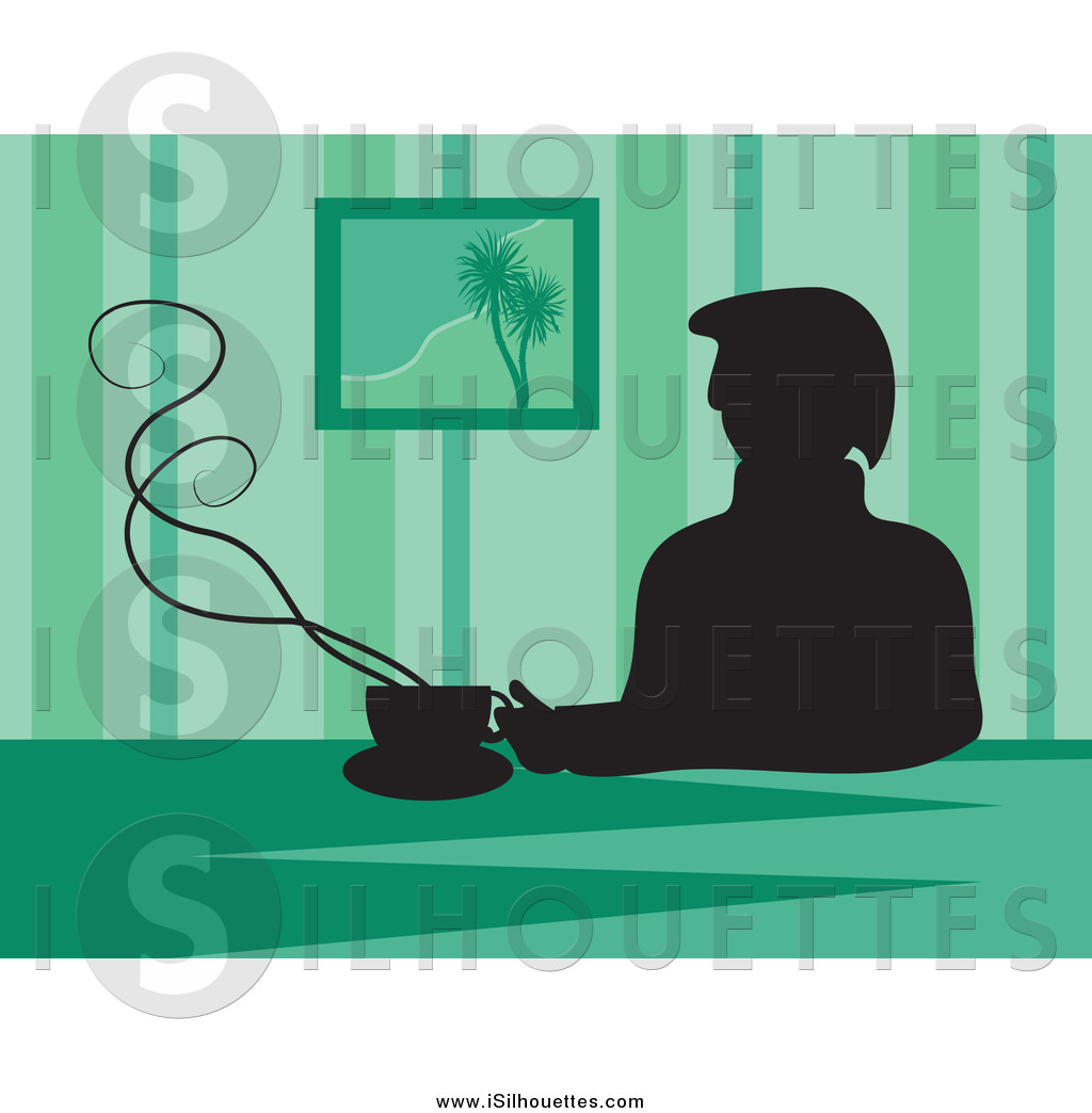Larger Preview  Clipart Of A Silhouetted Man Drinking Coffee Against