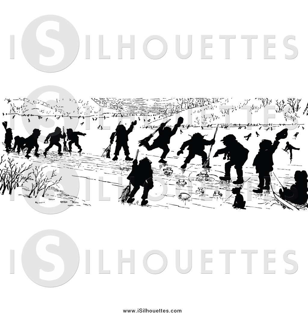 Larger Preview  Clipart Of Silhouetted Children Curling By Prawny    