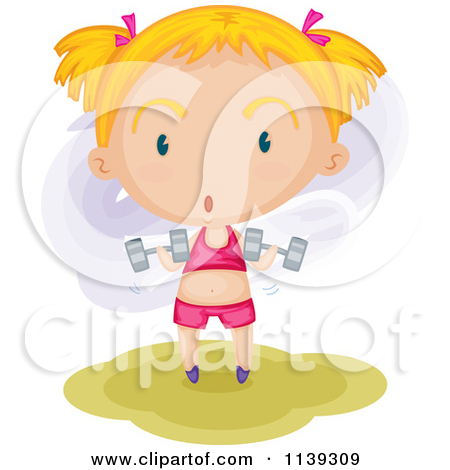 Sporty Girl Lifting Weights   Royalty Free Vector Clipart By Colematt