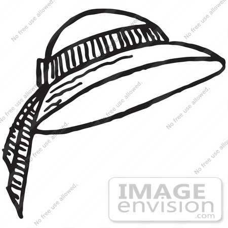 61757 Clipart Of A Ladies Sun Hat In Black And White   Royalty Free    