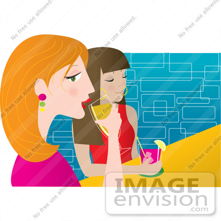 Clip Art Graphic Of A Couple Of Female Friends Drinking Cocktails In A