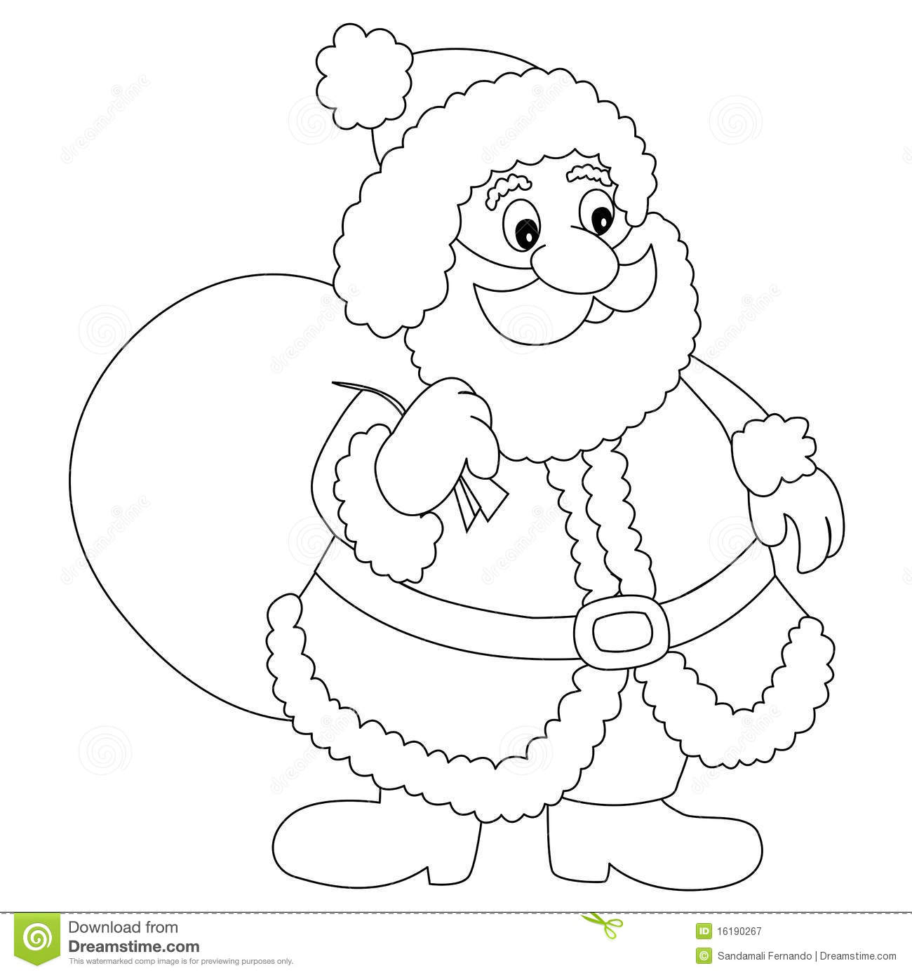 Santa Claus Illustration   Clipart With Gift Bag For Coloring Books