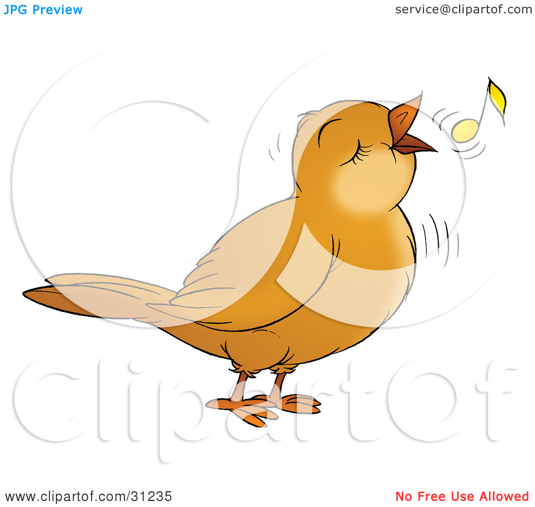 Clipart Illustration Of A Happy Brown Bird Singing Or Whistling With
