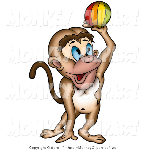 Art Of A Playful Blue Eyed Monkey Catching Or Throwing A Colorful Ball
