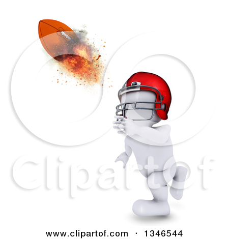 Clipart Of A 3d White Man Catching Or Throwing A Flaming Football