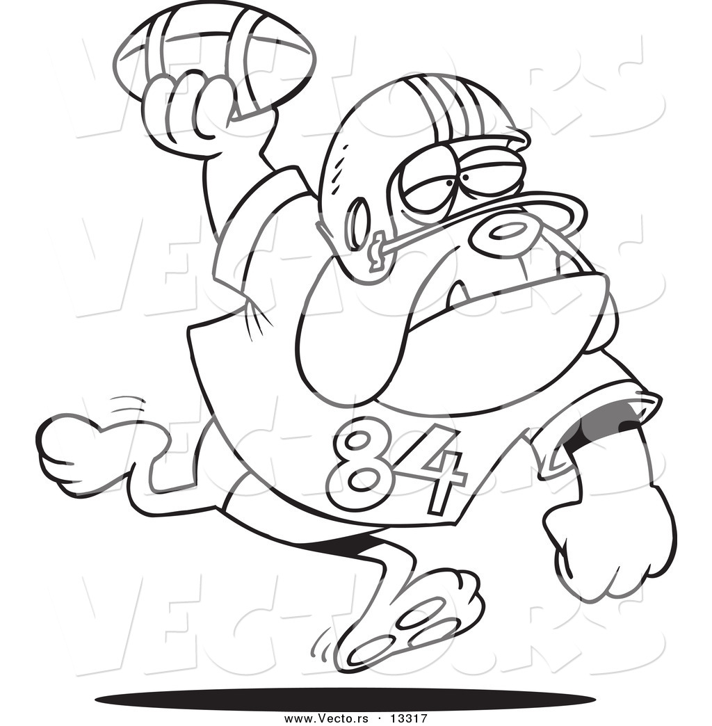 Vector Of A Cartoon Football Bulldog Throwing The Ball   Coloring Page