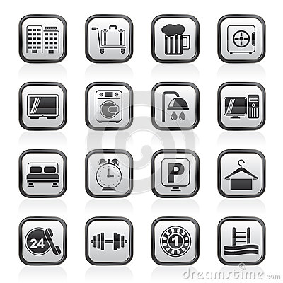 Black And White Hotel And Motel Icons   Vector Icon Set
