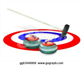 Curling Rocks And Broom In The Ice Rings In Curling Sport Isolated On