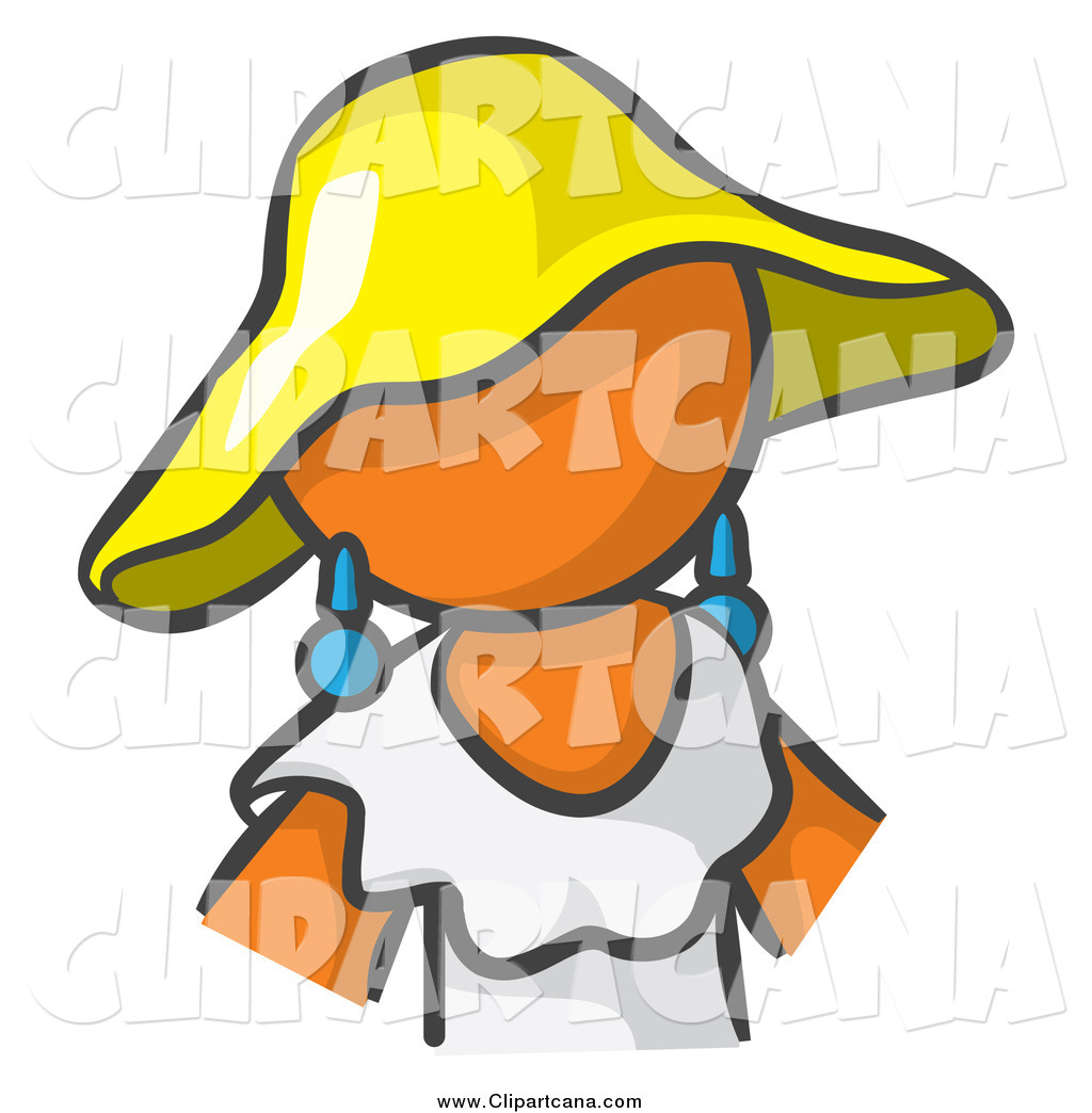Larger Preview  Clip Art Of A Orange Lady Avatar In A White Dress And