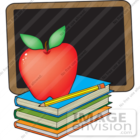 Royalty Free Clipart Of A Red Teacher S Apple On A Stack Of Books By