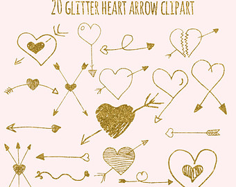 Clipart   Hand Drawn Doodles Arrow And Hearts With Gold Glitter