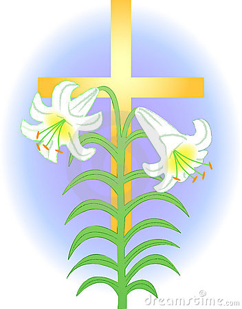 Illustration Of An Easter Lily Over A Golden Cross Symbolizing Easter